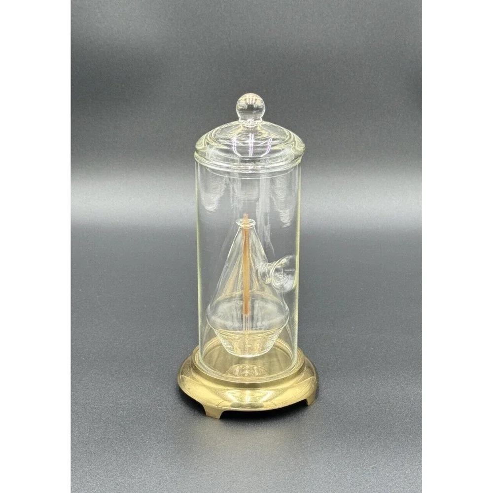 Vintage Wolfard‎ Style Glass Oil Lamp Brass Base Gatco Glass Wick Candle 9